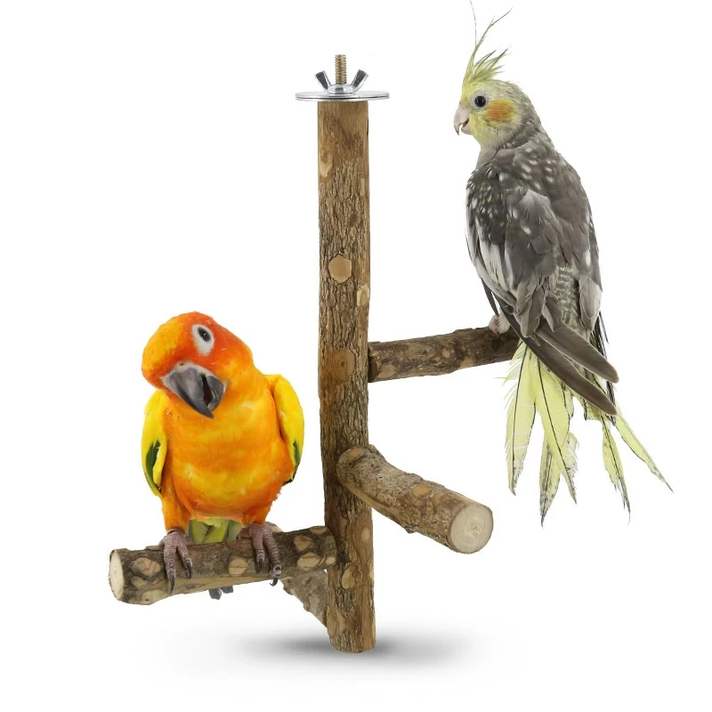 Natural Wooden Bird Tree Branch Stand Perch Pet Parakeet Budgie Hanging Play Toy Bird Cage Wooden Table Stand Perch Deck