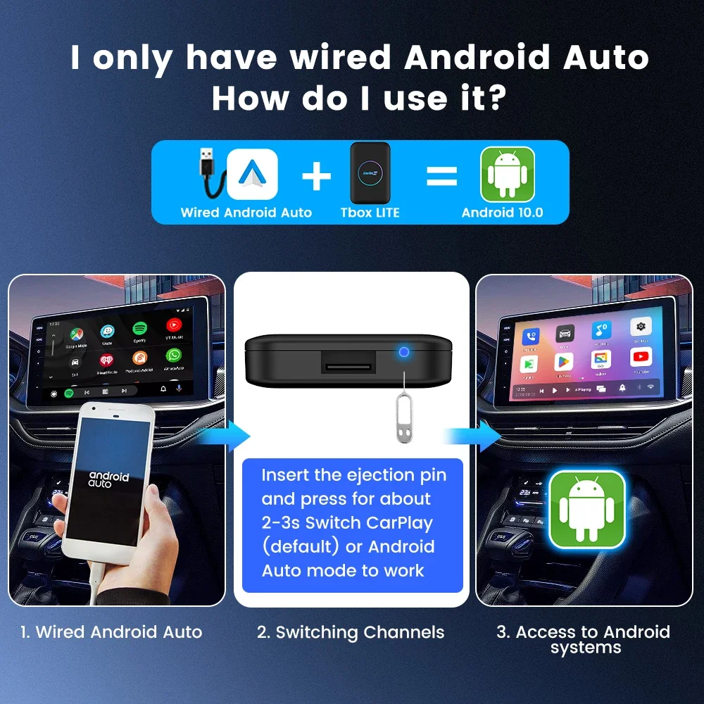 Carlinkit 무선 카플레이 Ai 박스, 안드로이드 오토, 안드로이드 10, 4 코어 CPU, 32GB, 와이파이 지원, 지지대, IPTV, 유튜브