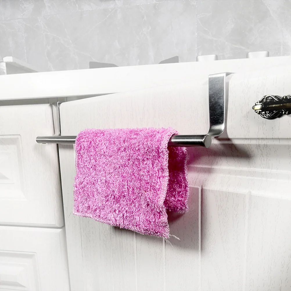 

Stainless Steel Towel Rack Adjustable Telescopic Rod Hangable No Punch Installation Traceless Shelf For Kitchenwares