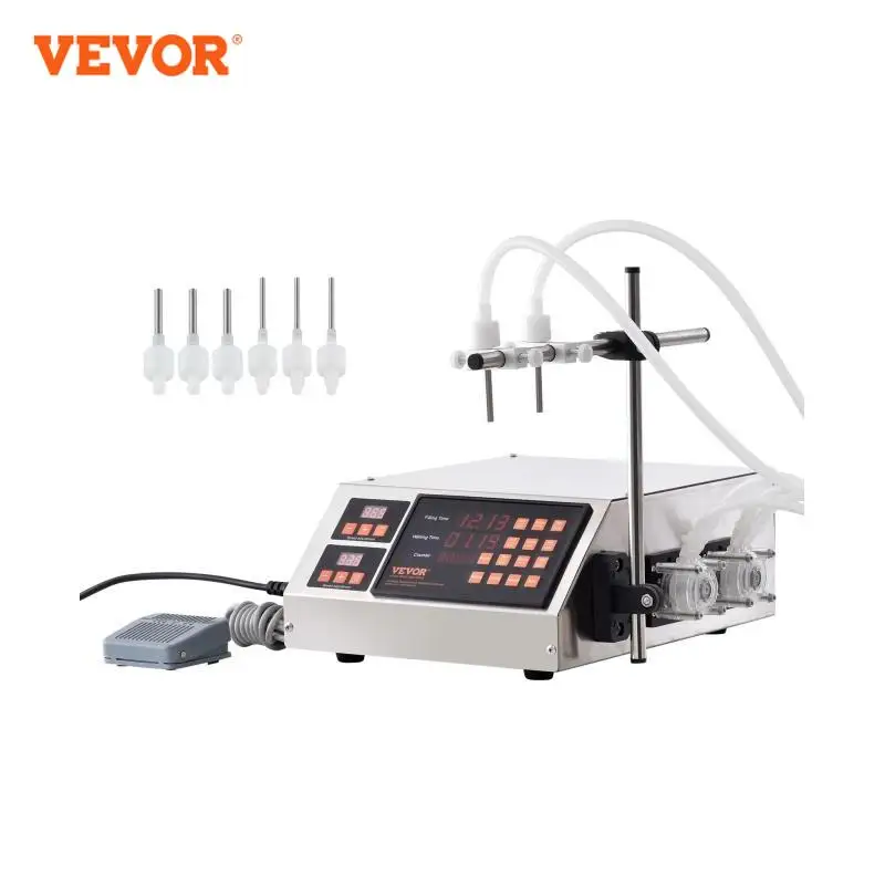 VEVOR 5-650ml Liquid Filling Machine Automatic Double Nozzle Bottle Filler with Peristaltic Pump Digital Control for Milk Wine