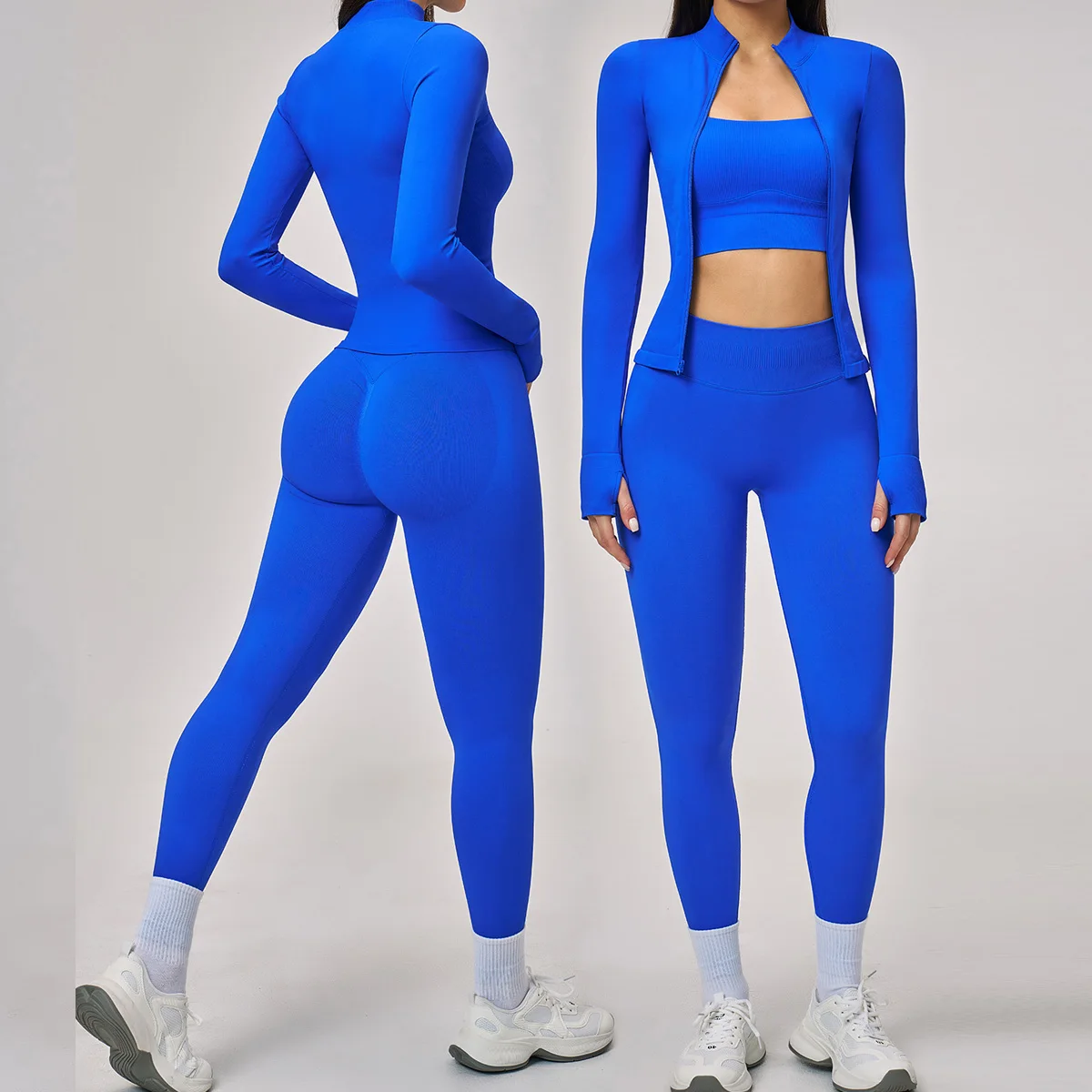 3PCS Yoga Set Gym Clothes Sportswear Yoga Suits Women Tracksuit Fitness Long Sleeve Tracksuits Sports Bra Gym Leggings Yoga Top