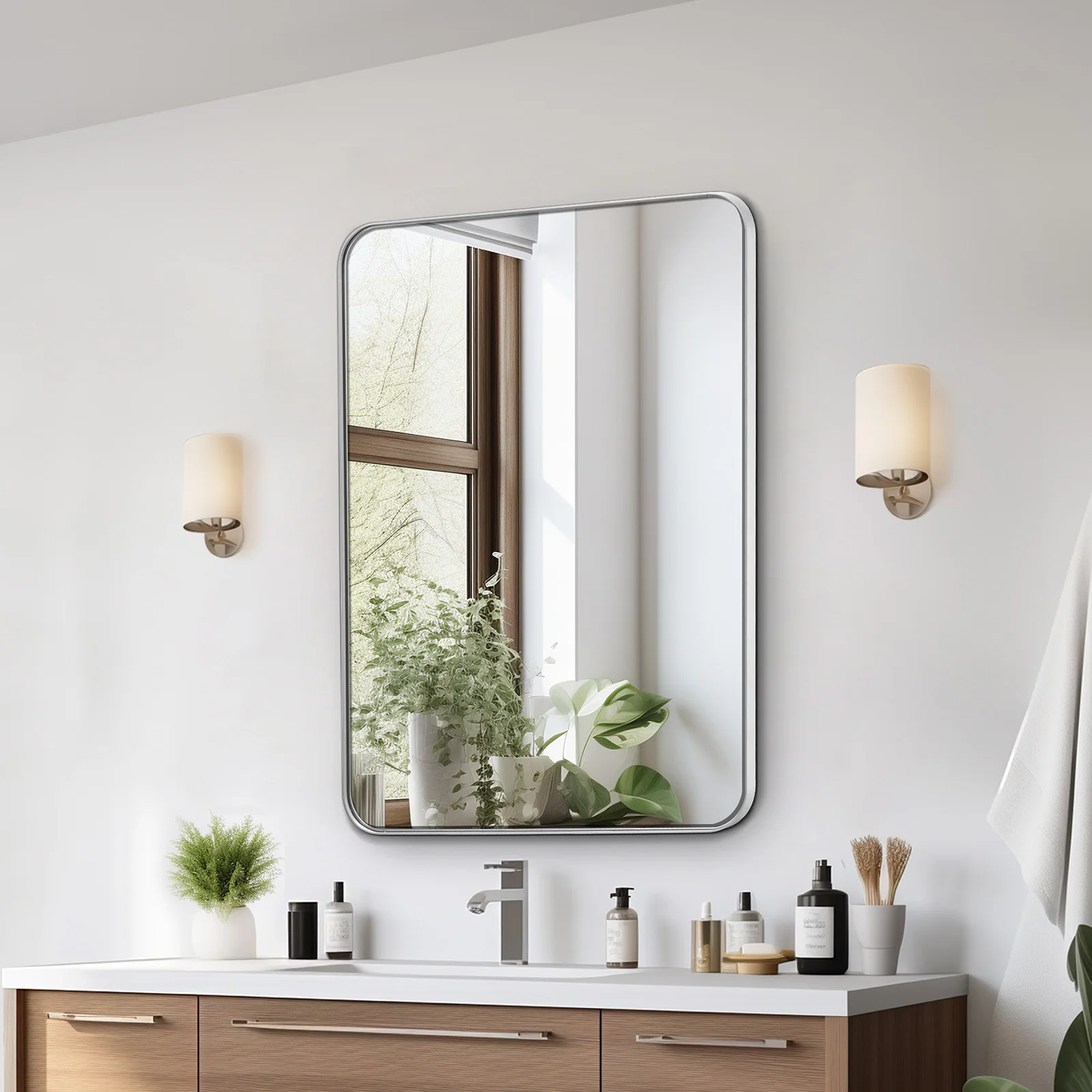 VEVOR Wall Mounted Makeup Mirrorwith Aluminium Alloy Frame & Explosion-Proof Film & Z-Shaped Bracket Fit for Bathroom / Bedroom