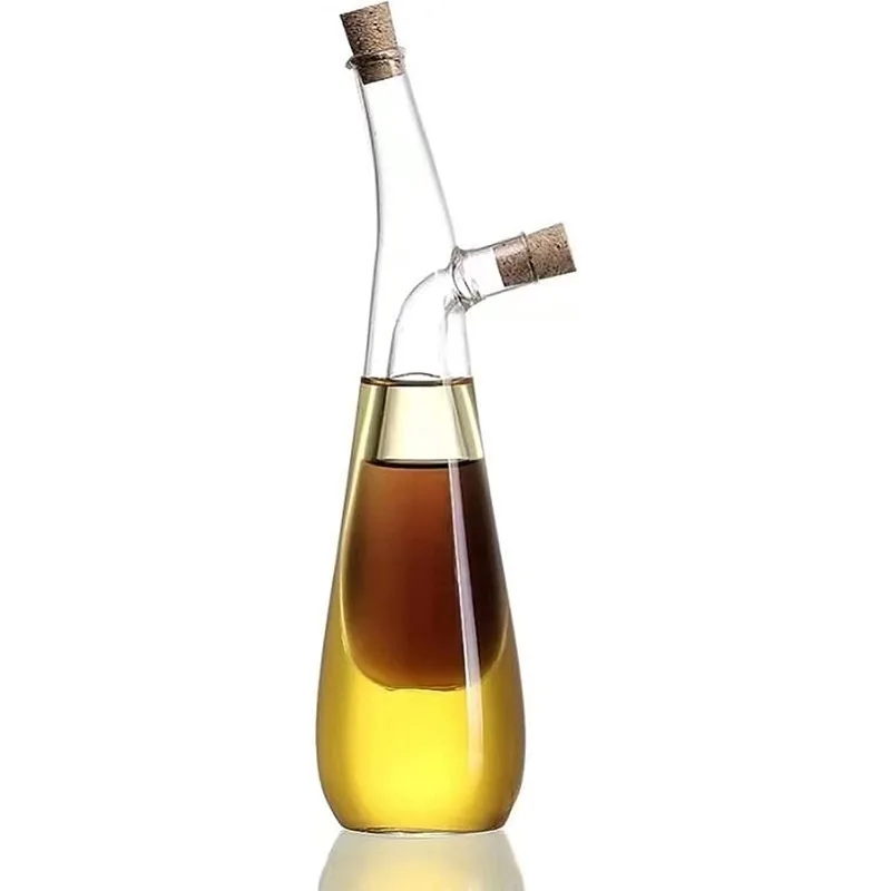 

Oil and Vinegar Dispenser Set, 2-In-1 Double Layer Glass Olive Oil Bottle with Cork Stoppers,Pourer Spout Stoppers Oil Cruet Jar