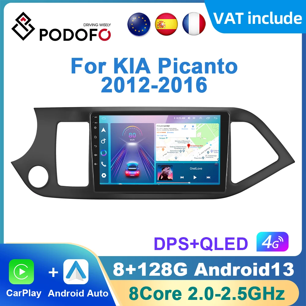 Podofo Android Carplay Car Radio For KIA Picanto 2012-2016 2din Android Auto WIFI Car Multimedia Navigation GPS autoradio DSP