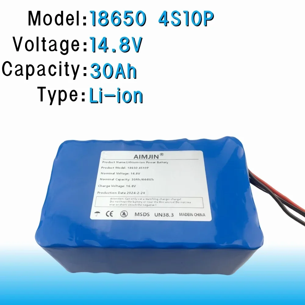 

High-Power 4S10P 18650 Lithium-Ion Battery 14.8V 30Ah 444Wh with BMS for Inverter Smart Robot Equipment