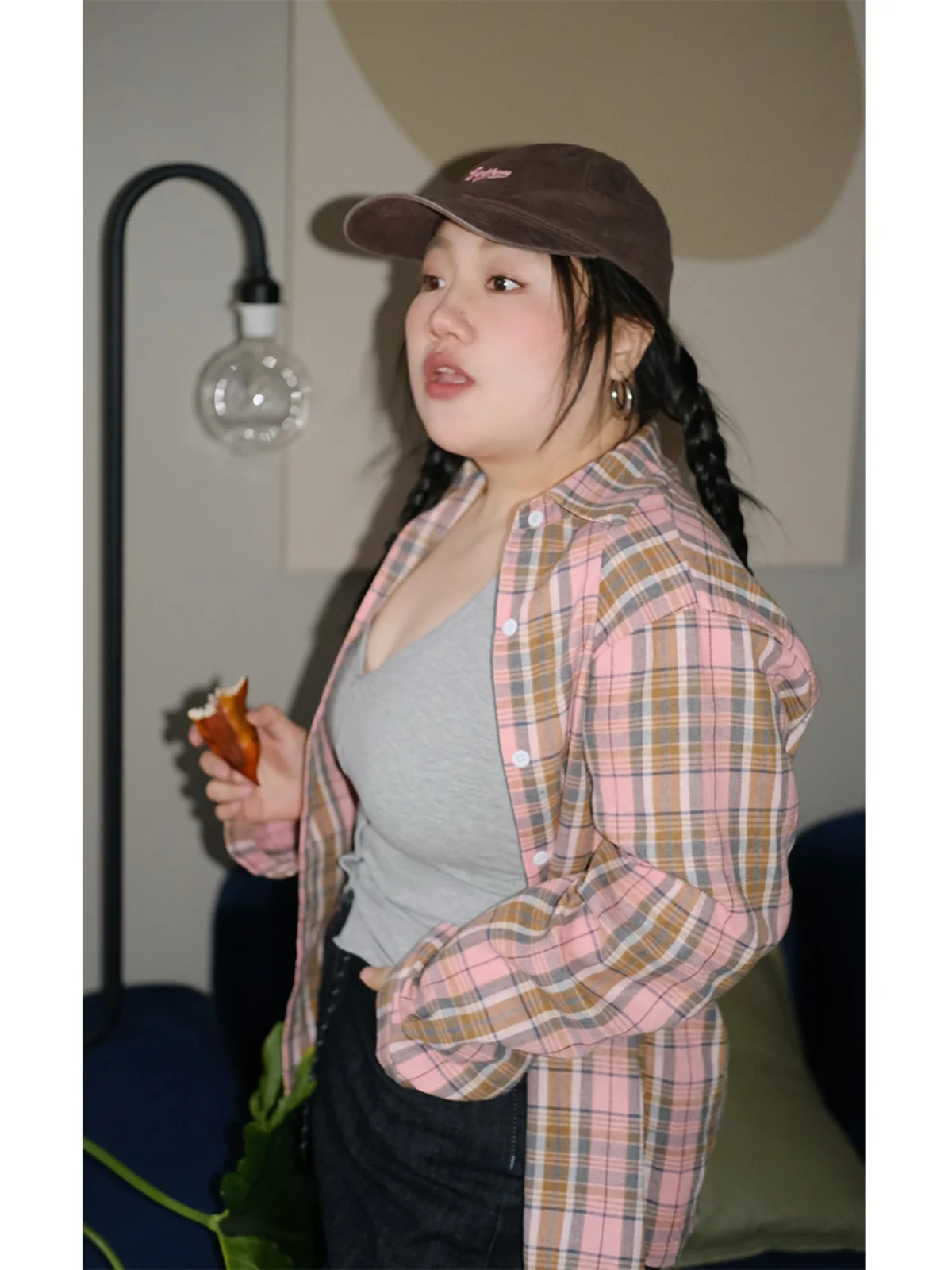 

ZOOOBABY0205 Ранняя весна, корейский винтажный свободный повседневный длинный женский топ све irt в клетку с рисунком, большие размеры