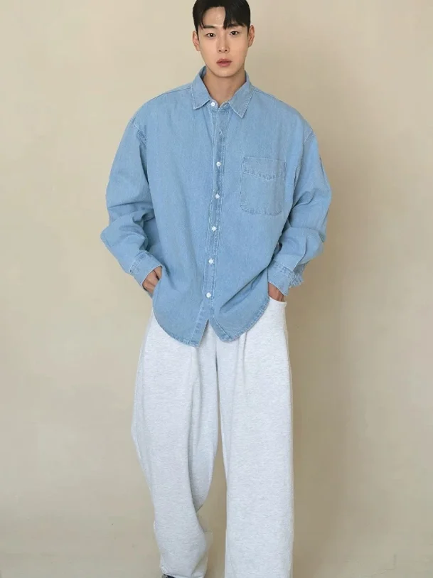 

East Gate Denim Shirt Men's Trendy Single Pocket Long Sleeve Open Cardigan Wear Resistant Casual Workwear Shirt Jacket