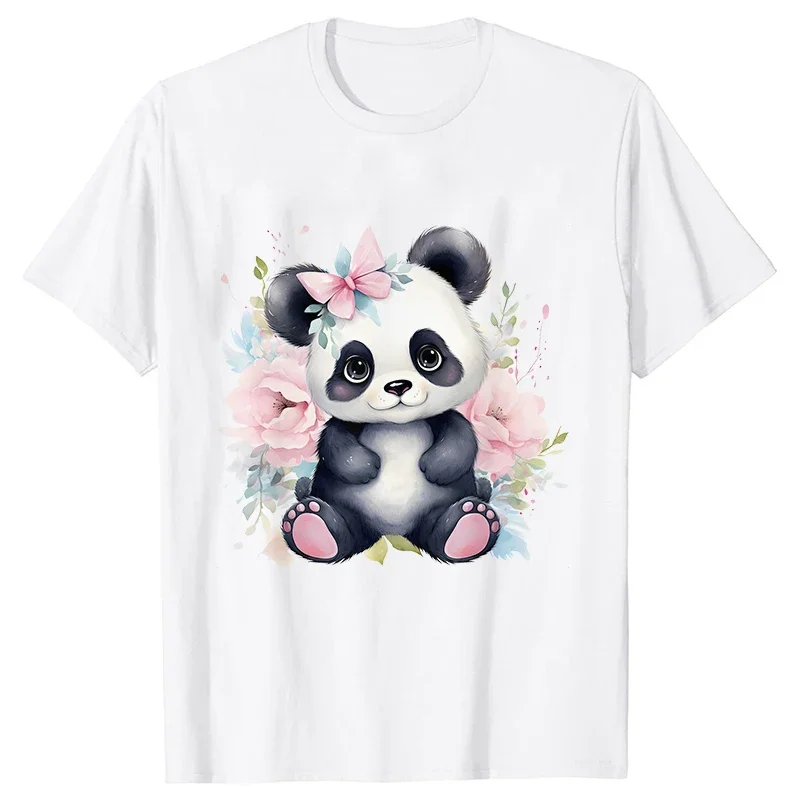 Cute Panda Printed T-Shirt Women Summer Short Sleeve Y2k Tops Fashion Hip Hop Tee Clothes Breathable Comfortable Casual T Shirt