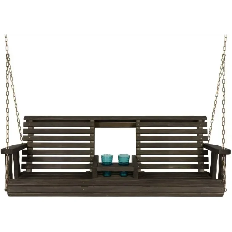 

-Heavy Duty 800 Lb Rollback Console Treated Porch Swing With Hanging Chains， Patio Furniture