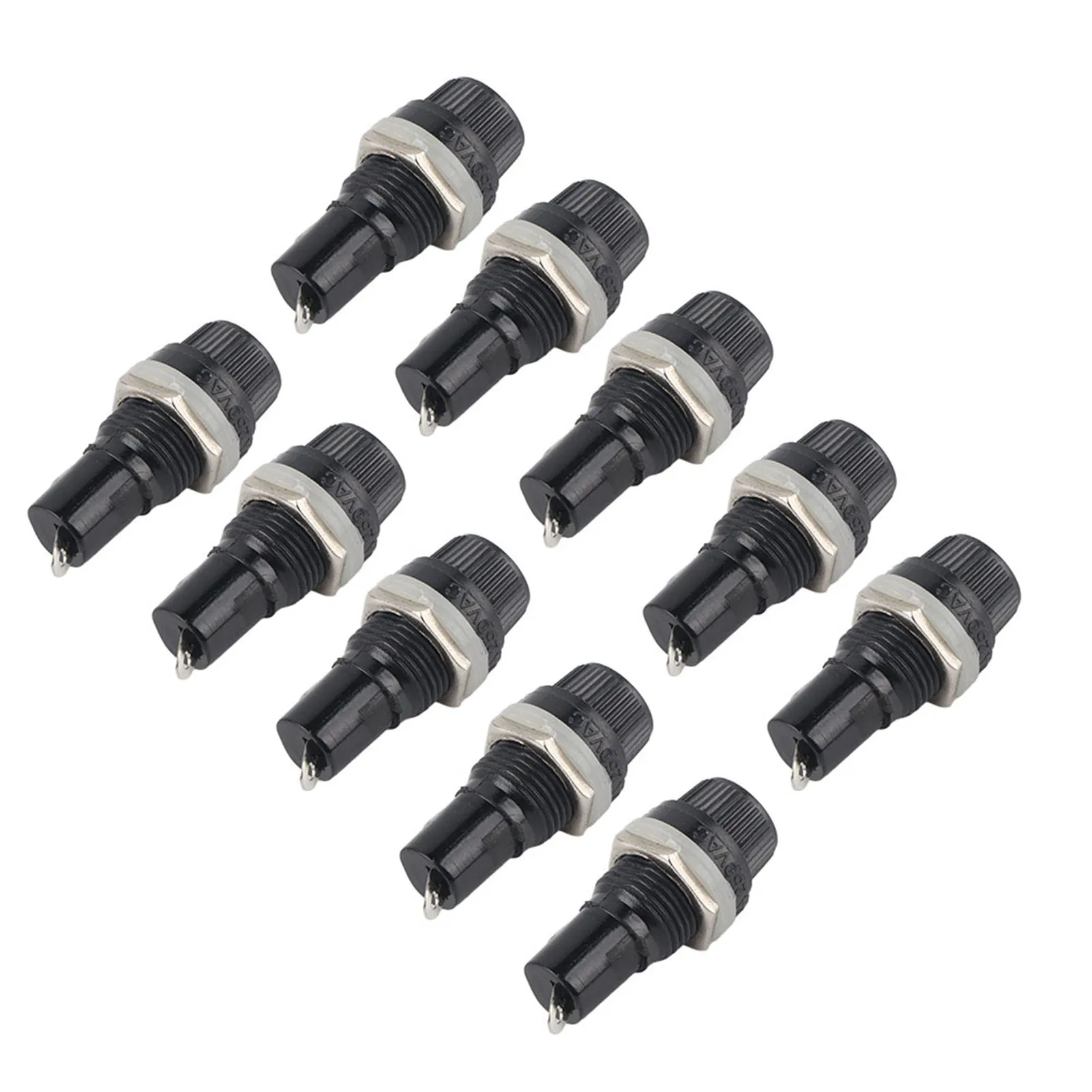 10pcs Black Panel Mount Screw Cap Fuse Holder Case 10A 250V Plastic for 5x20mm Radio Glass Tube Fuses Electrical Equipment