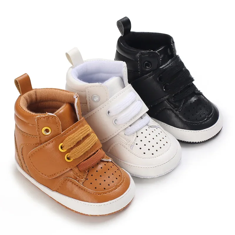 Newborn Baby Fashion Sneakers buty chłopięce solidna z koronkowym wysokie buty maluchy oddychające antypoślizgowe pierwsze chodziki 0-18 miesięcy