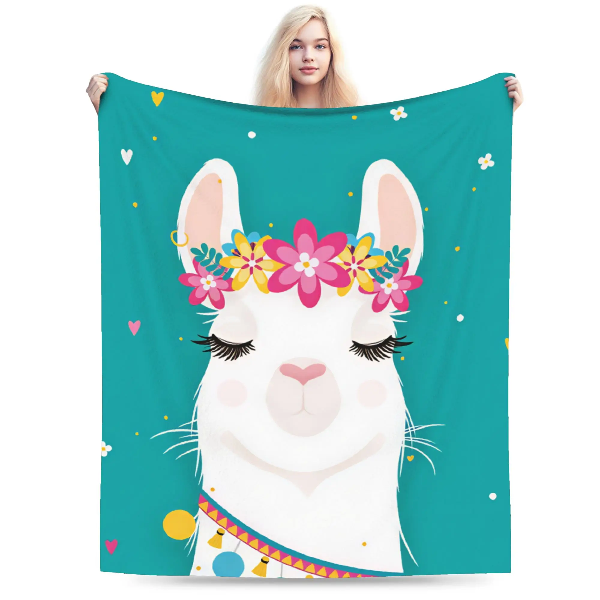 Cute Llama Soft Warm Blanket  Children Plush Throw Blanket Street Trend Living Room Flannel Bedspread Sofa Bed Cover