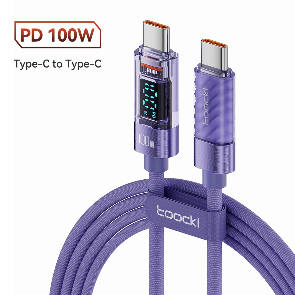 Toocki Typ C auf USB Typ C Display Ladekabel 100 W PD Schnellladekabel für MacBook Xiaomi POCO Transparentes USB-Typ-C-Kabel