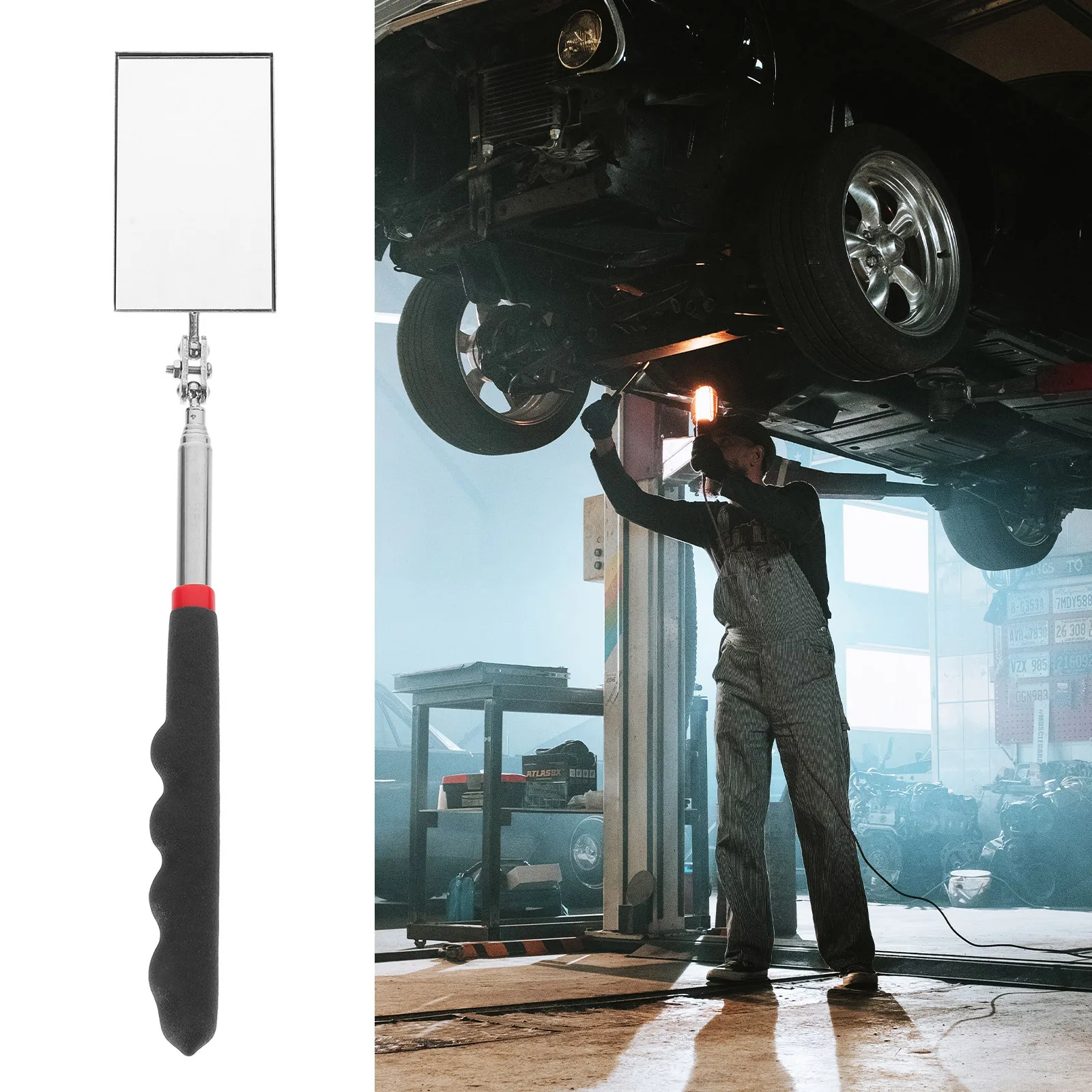 مرآة فحص تصغير مرآة ميكانيكية أوتوماتيكية مرنة قابلة للتمديد وقابلة للتعديل للعرض الإضافي وفحص المركبات