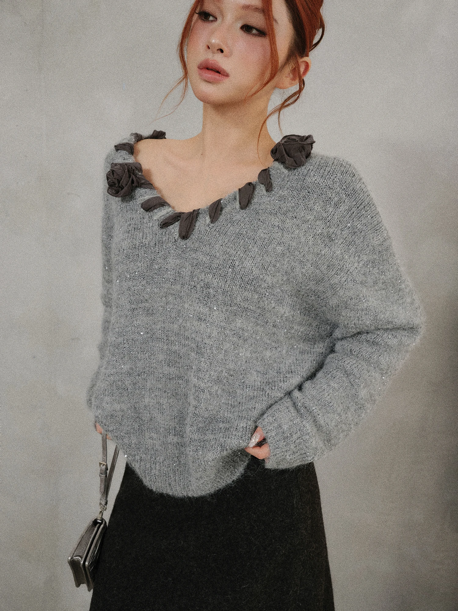 

Вязаный свитер Ele Rose для женщин, 3D-вязаный, из шерстяной смеси с полиэстером, мягкий, с длинными рукавами, зимний топ