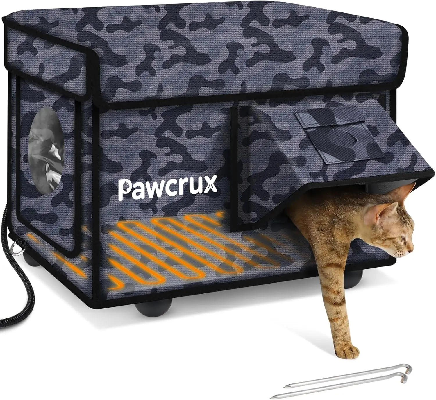 

Insulated Heated Cat House for Outdoor Winter Use, Warm Shelter with Heating Pad and Escape Door