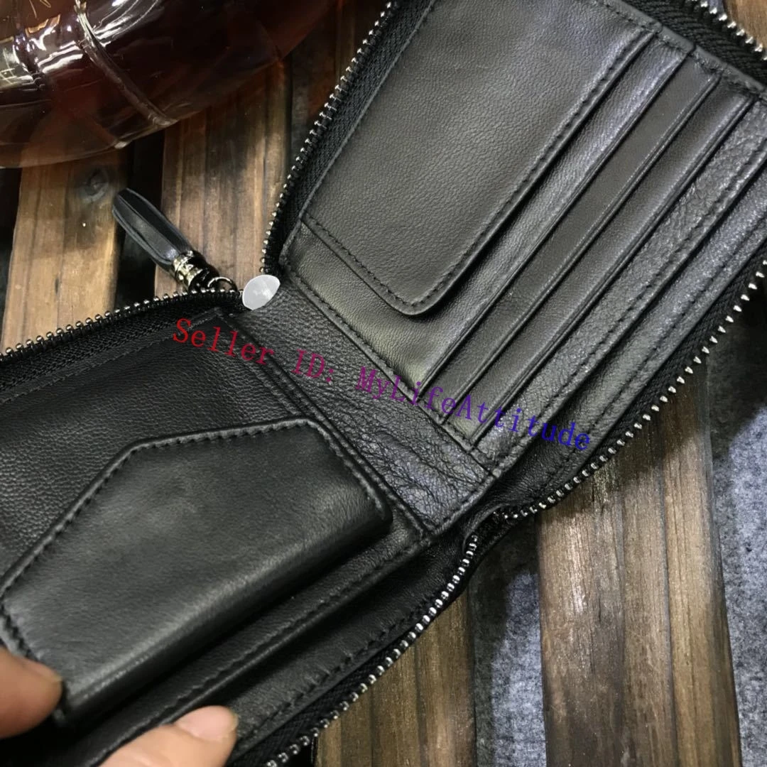 Solid Color Lambskin Unisex Zippy Compact Wallet Multi-purpose Coin Purse Intertexture Weaved Leather 6 Colors