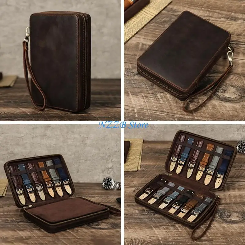 T21F Elegant Watch Band Organizers Protects 12 Straps PU Leather Case with Most Brands Compact Size for Bags or Luggage