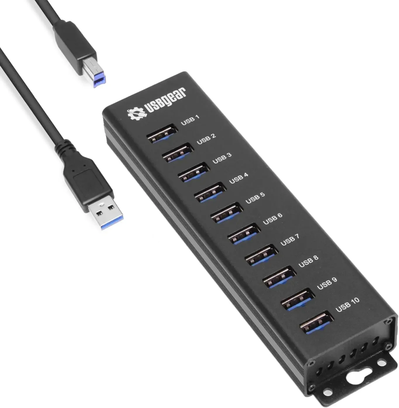 10-Port USB Hub 3.2 Gen 1 Mountable SuperSpeed Data Hub with Power Adapter for Laptop, PC, Desktop