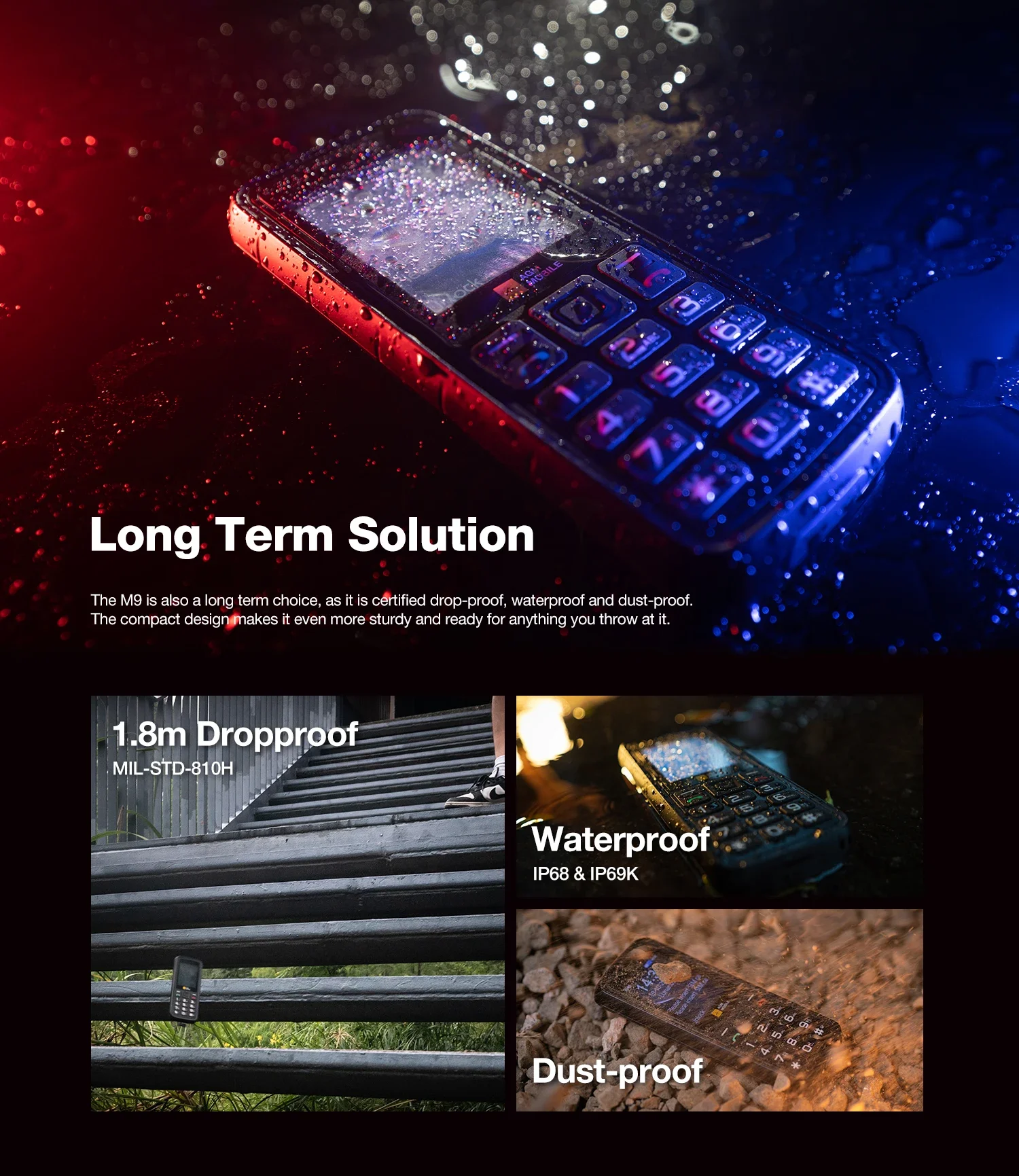 AGM M9 4G/2G Feature Phone 2.4"Screen Russian Or English Keyboard Dual SIM Large Button Big Battery Elderly Waterproof Cellphone