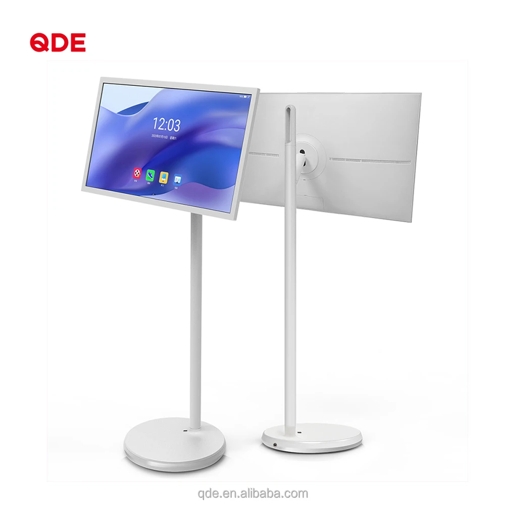 QDE Moving Speaker Follow Stand-By Tv Lcd Monitors Stand by Me With Remote for Advertising