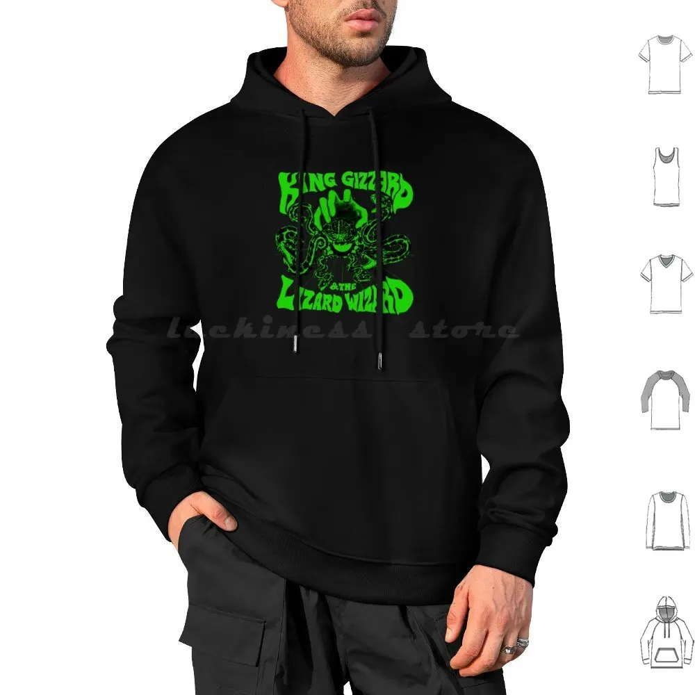 Gizzverse Green Hoodie cotton Long Sleeve Kglw King Gizzard And The Lizard Wizard Kgatlw King Gizzard Psychedelic Music Lizard