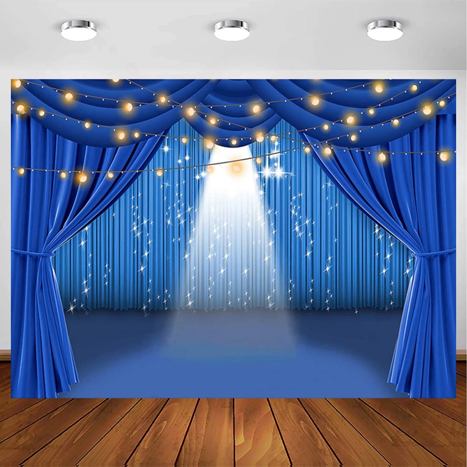 Blue Curtain Theater Stage Photography Backdrop Vinyl Party Show Background Photo Studio Props