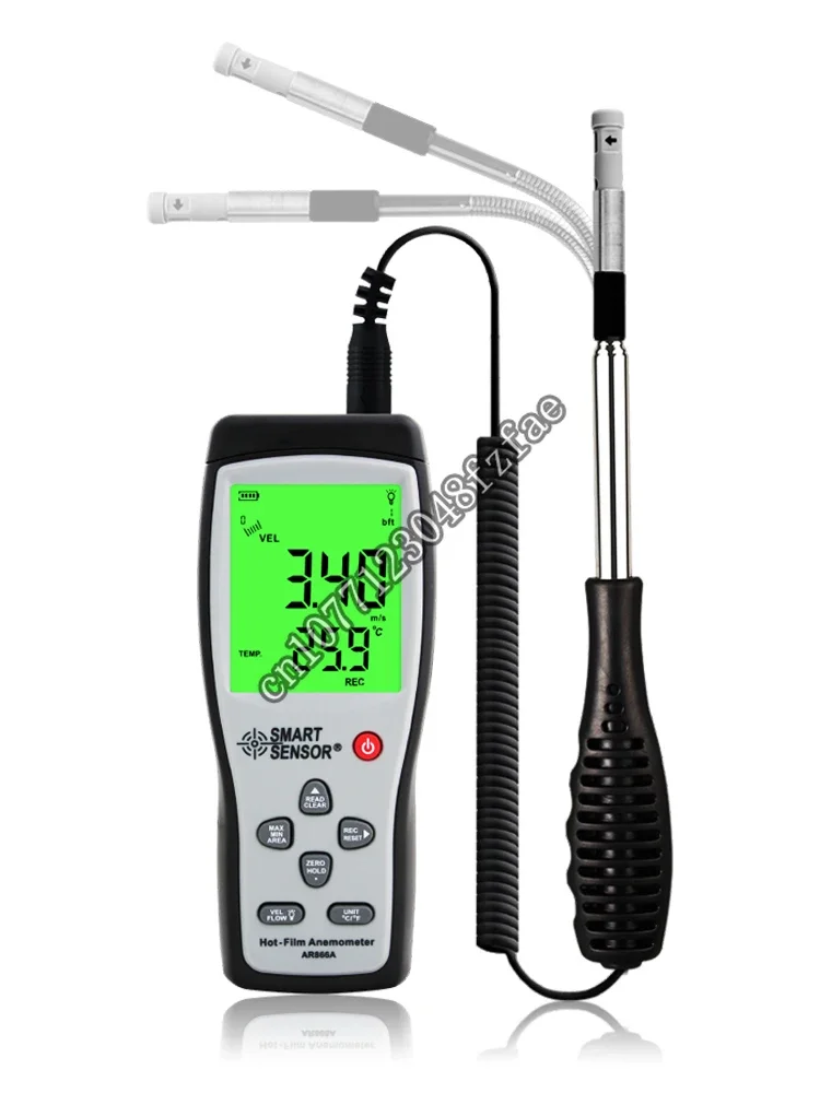 Smart Sensor AR866A Hot Wire Thermo-Anemometer Air Flow Velocity Meter 0~9999m3/min Thermal Anemometer Wind Speed Meter with USB