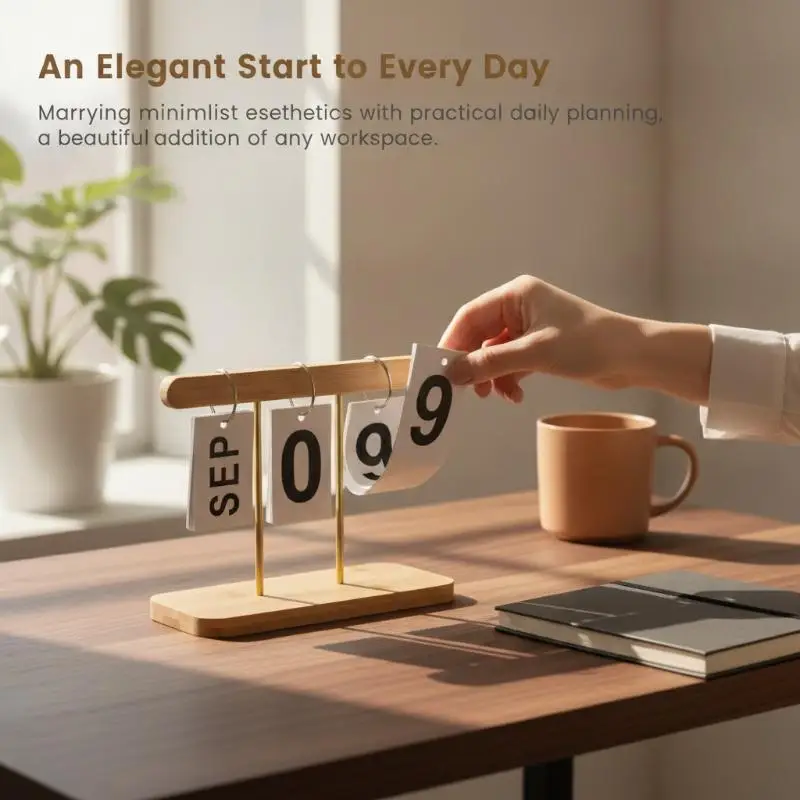 1pcs Reusable Flip Calendar Desk Perpetual Calendar Minimalist Decorative Display Stand English Numeral Calendar Ornament