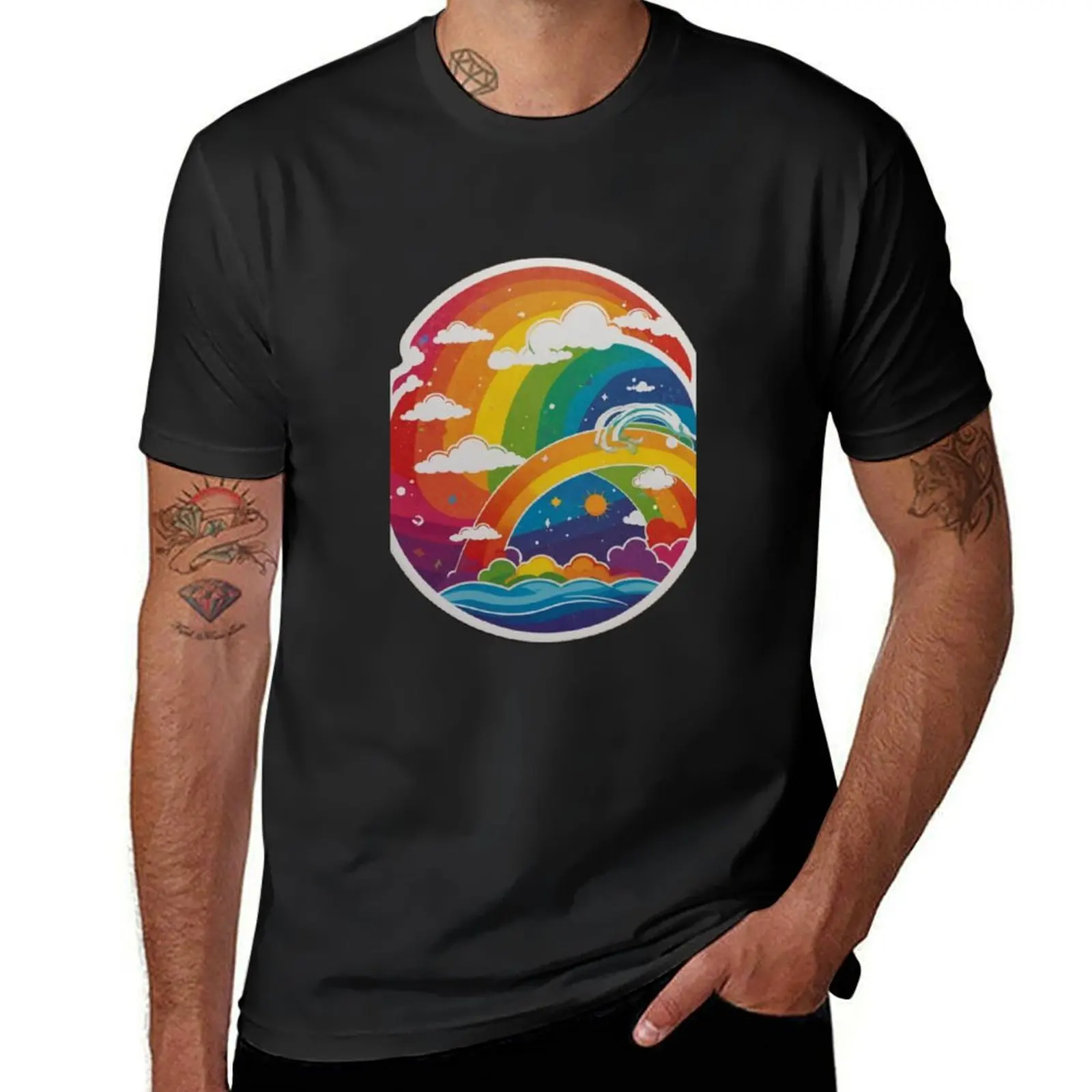 

Rainbow Bliss: Colorful Cheer in Every Drop T-Shirt vintage aesthetic clothes customizeds sweat T-shirt men