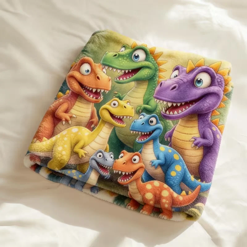 Cute Kids Cartoon Dinosaur Jungle Flannel Throw Blanket, Soft Cozy Lightweight Fleece Blanket for Boys Bedroom Sofa Home Decoration