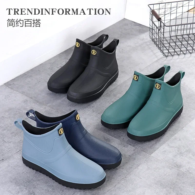 Men\'s Rain Shoes Short Kitchen Work Fishing Rain Shoes Car Washing Water Shoes Trendy Rubber New Fashion Waterproof Anti slip