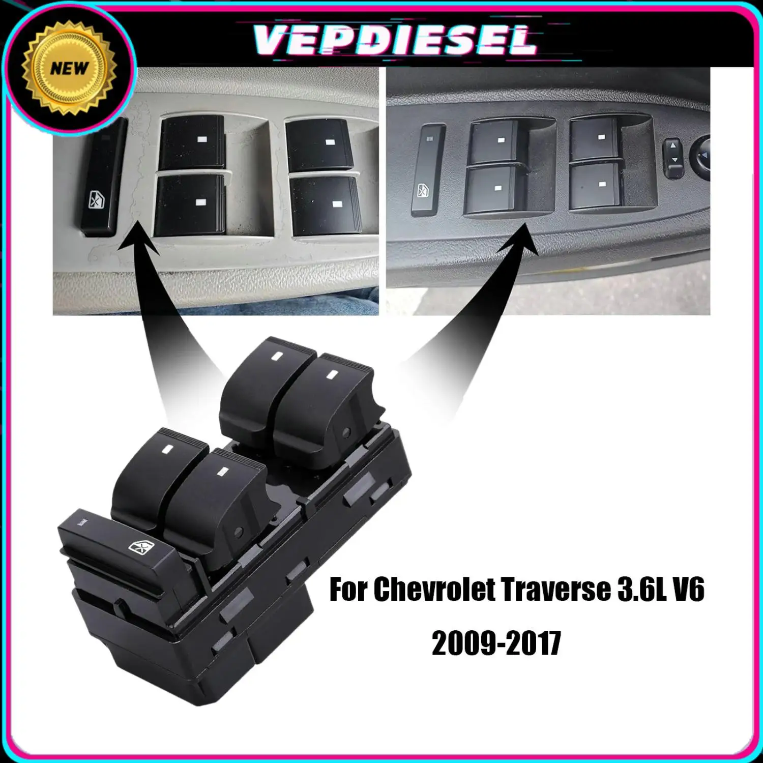 

1Pcs Front Left Power Window Switch For Chevrolet Traverse 3.6L V6 2009-2017 25951963 DWS136 15873293 20945129 25789692