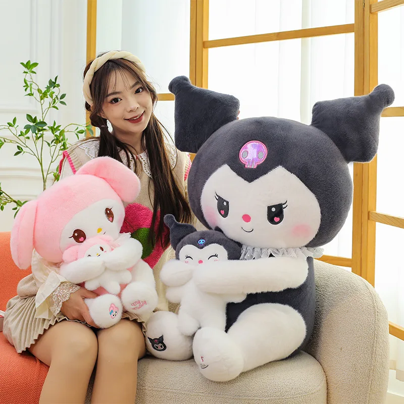 80cm Big Size Mother and Child Kuromi My Melody Stuffed Plushies Doll Anime Cartoon Room Decoration Toys Children Birthday Gift