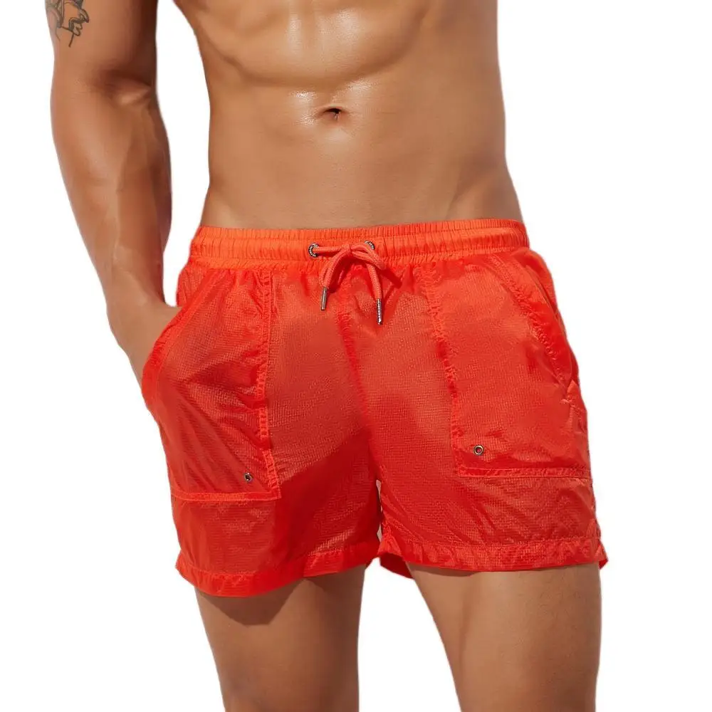 SEOBEAN Men's Summer Shorts Mesh Lined Quick-drying Beach Shorts 100% Nylon Gym Fitness Surf Trunks Shorts Sexy Men Board Shorts