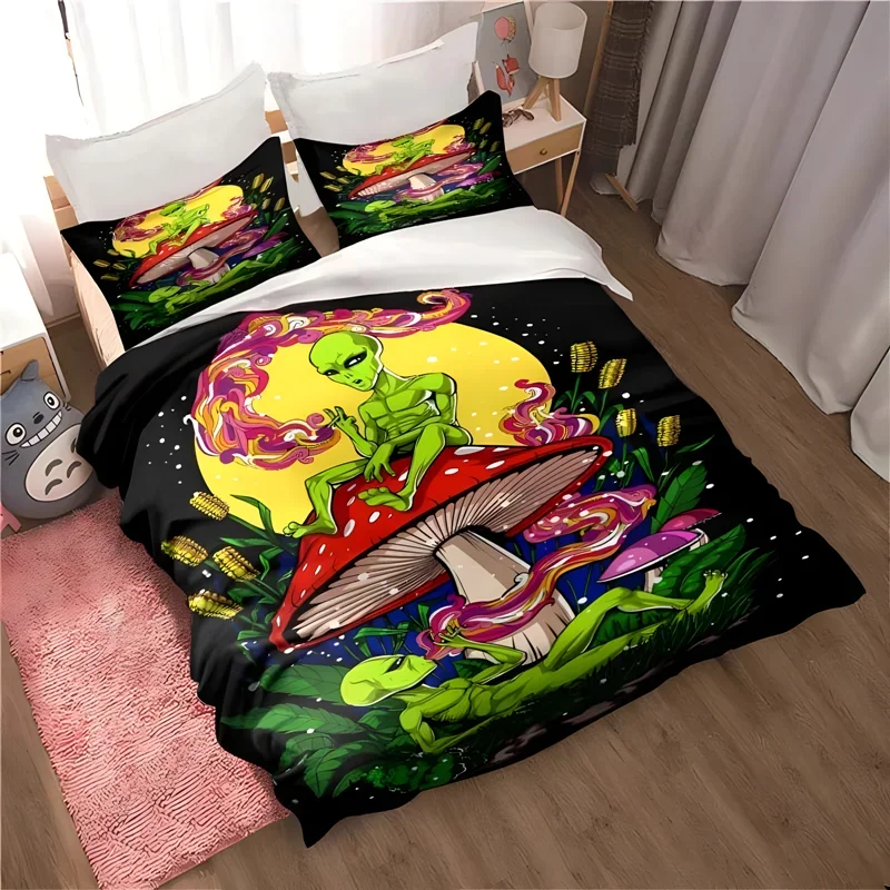 

3D printed colorful mushroom pillowcase quilt cover, beautiful household items, bedroom bed three-piece set of birthday gifts