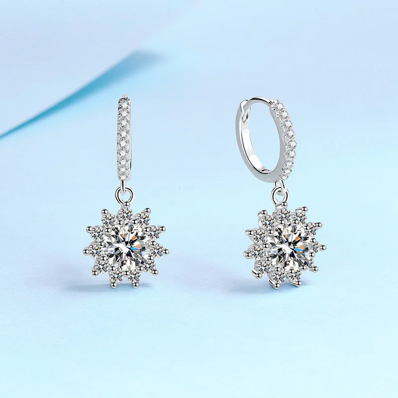 Platinum PT950 holiday gift fine jewelry of earring 1/2ct Shiny Moissanite vvs Diamond for women sunflower drop earrings to girl