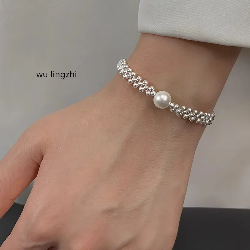 wu lingzhi Women 925 Silver Bracelet Natural Strong Light Pearls Bracelets 8-9mm Fresh Water Pearls Hand Chain Silver Beads New