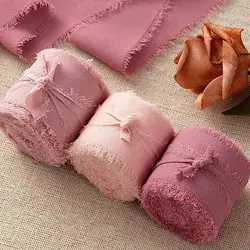 5Mx3CM Handmade Frayed Edged Satin Chiffon Silk Ribbon For Wedding Invitation Cards Wrapping Bouquets Gifts Packing Party Decor