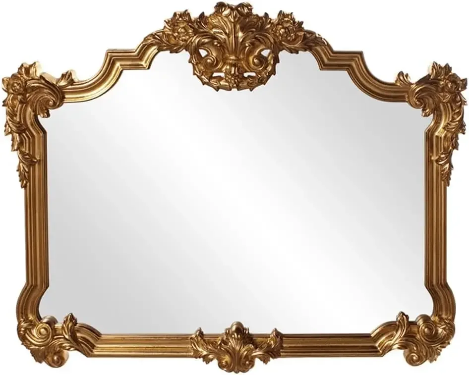 Ornate Mirror for Wall Focal Point with Decorative Flourishes, Rectangular Vanity Bedroom Wall Mounted Mirror,Resin Frame