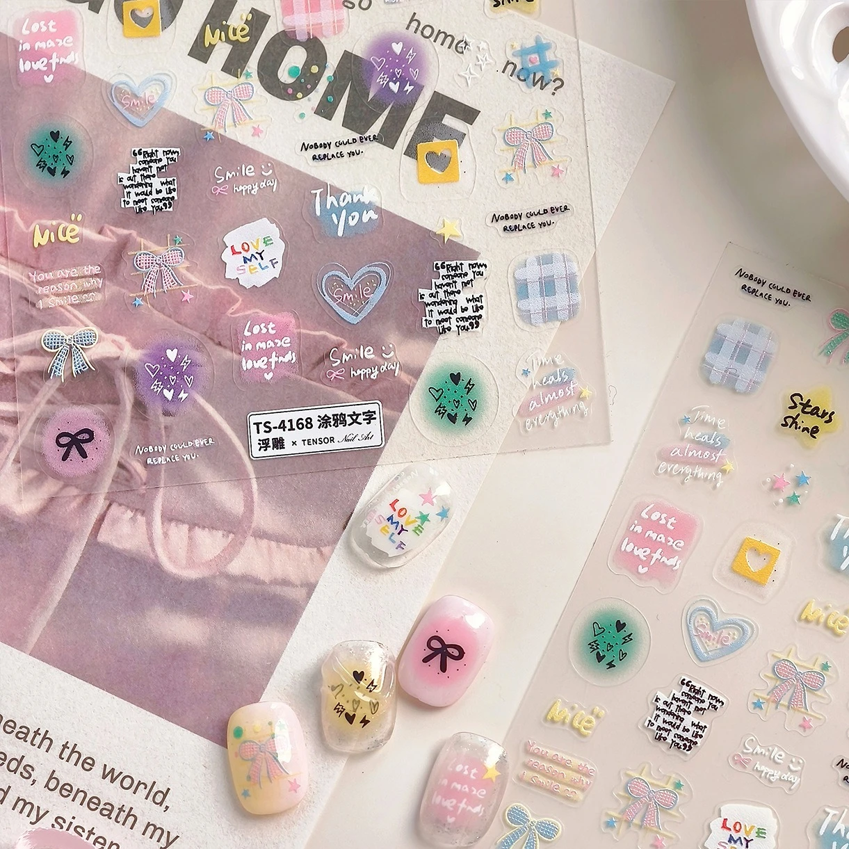 Illustrazione semplice Pizzo Cuore Amore Rosa Fiore Stella Linea Cintura Lettera inglese Graffiti Adesivo Adesivi per nail art Decalcomania per manicure