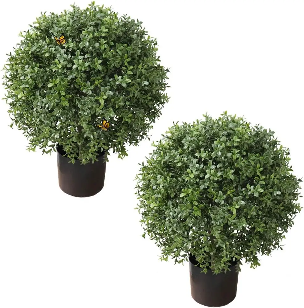 2'T 19''D Topiaries Trees Artificial Outdoors 2 Pack Fake Boxwood Bushes Outside Potted Tree