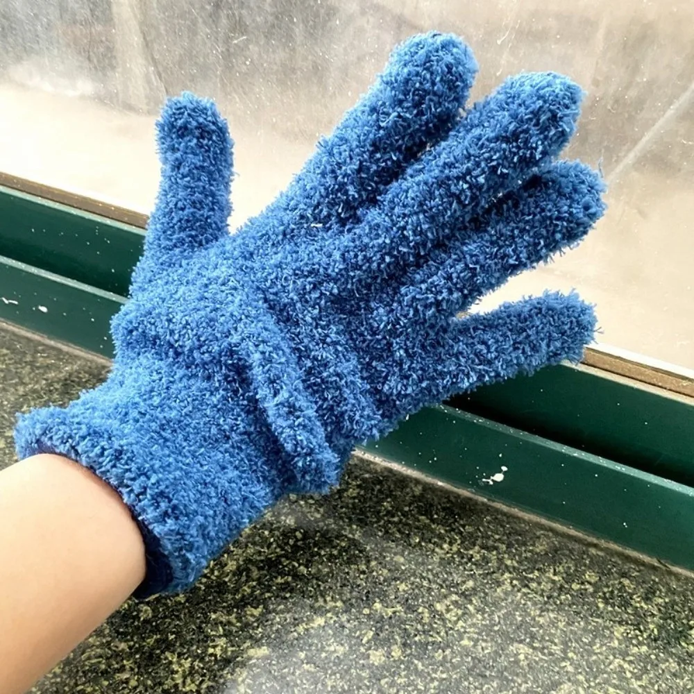 1 Pair Super Soft Microfiber Cleaning Gloves Absorbent Comfortable Dust Removal Gloves Solid Color Five Finger Work Gloves