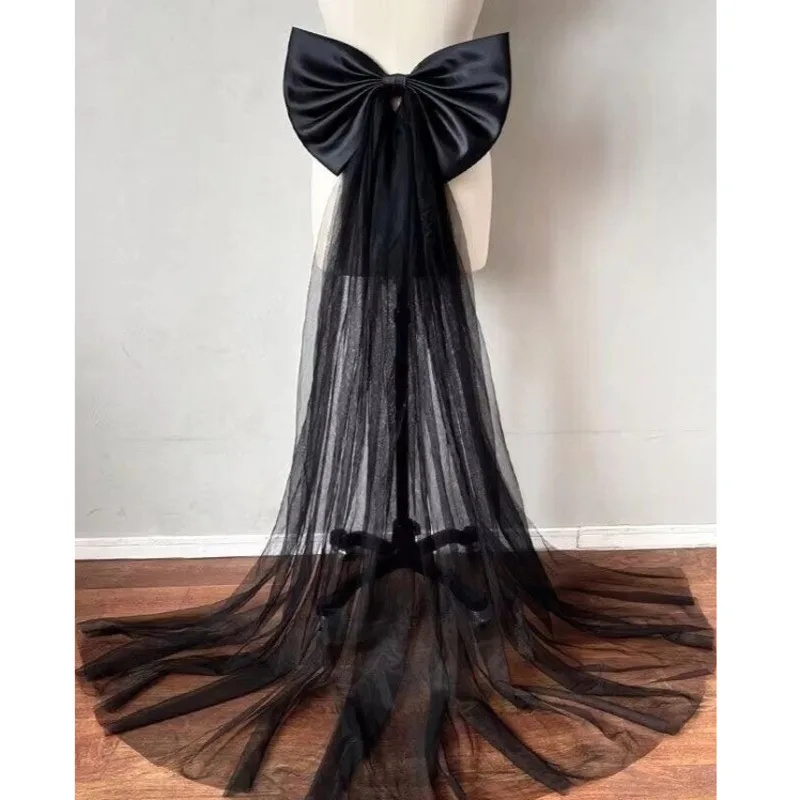 

Черный бант, сетчатый шлейф, аксессуары для свадебного платья, женское сценическое платье, украшение на талию