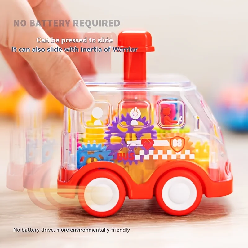 1Pc Cute and Fun Transparent Gear Car, Children's Colorful Press Rebound Toy, Mini Car, Small Gift Toy