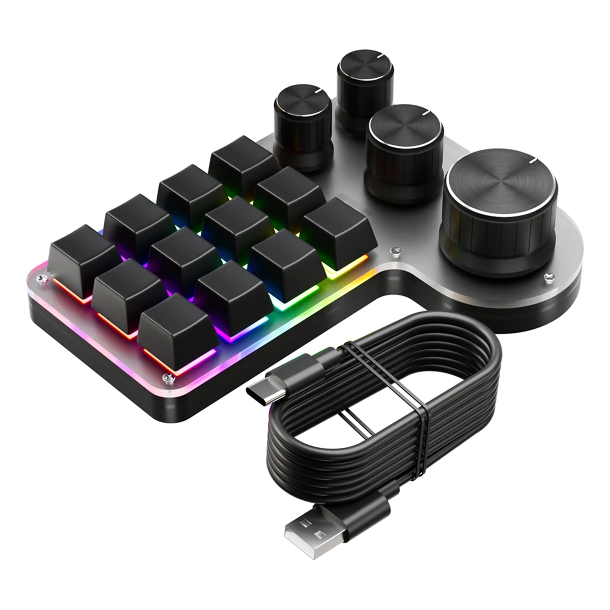 

ATP-Custom Macro Keyboard 12 Keys 4 Knobs Mini USB Mechanical Keyboard Programming Macro Gaming Keypad Black