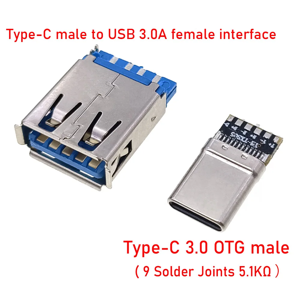 

Type-C male to USB3.0A female interface Data Transfer Connectors Type-c 3.0 0TG Male 9 Solder Joints 5.1KΩ Data Conversion Plug