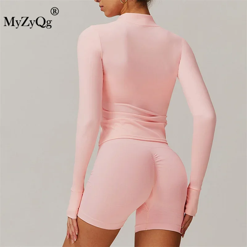 MyZyQg Women Long Sleeve Jackt Shorts Set Sports Outerwear  Outdoor Running Fitness Sports Workout Coat Shorts Suit