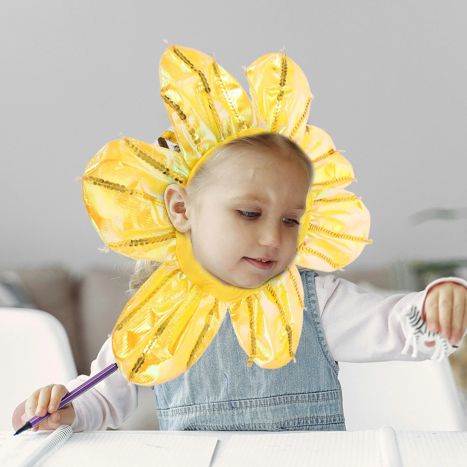 Kids Sunflower Headpiece Cute Yellow Flower Hat Fun Sunflower Headgear Kindergarten Performance Birthday Party Dance Holiday