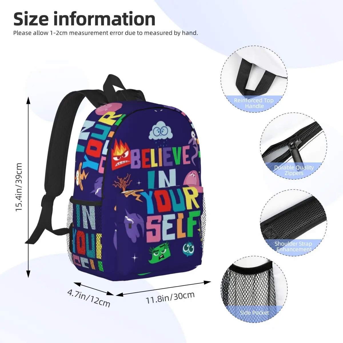 Inside Out Nuevo bolso escolar con estampado de moda Mochila liviana de 15 pulgadas